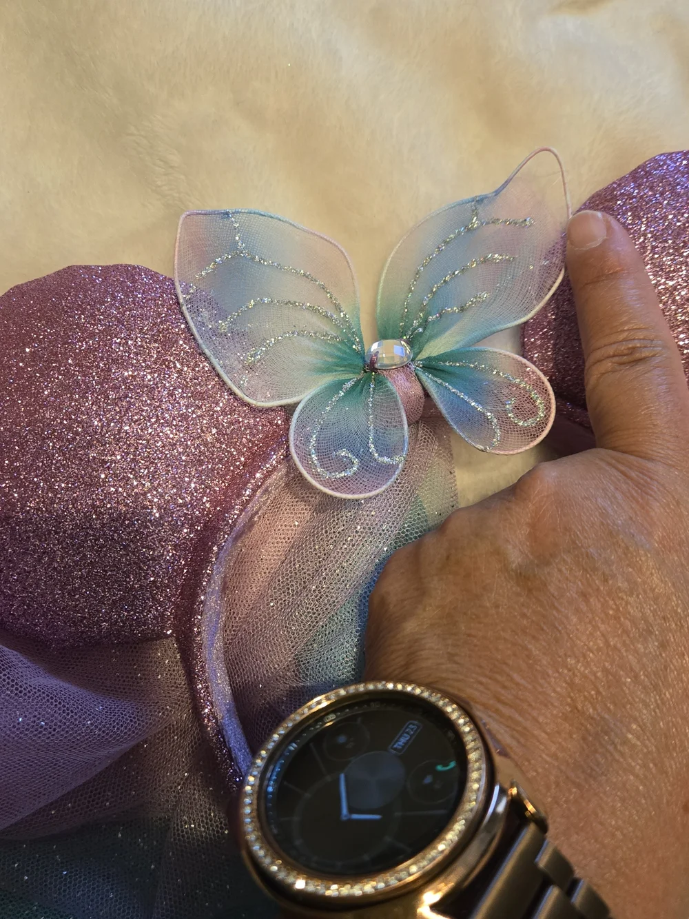 Disney Glitter Pink & Teal Bow Mouse Ear Headband Set